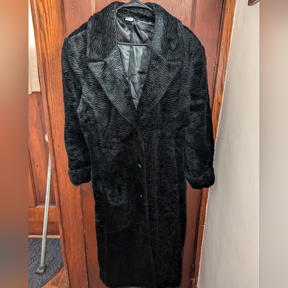 Vintage Long Black Coat. About 48 inches long.